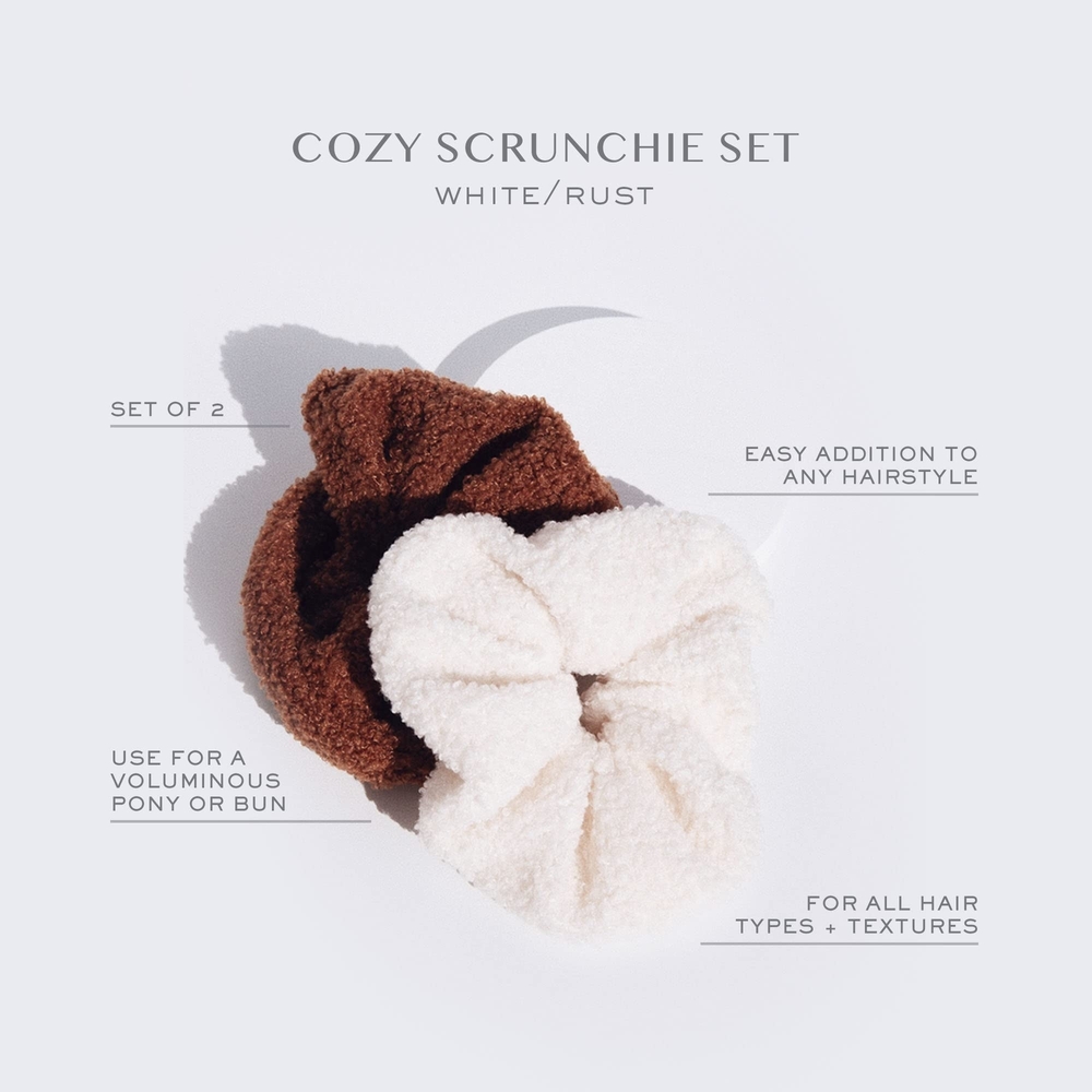 Kristin Ess Cozy Scrunchie Set - White and Brown